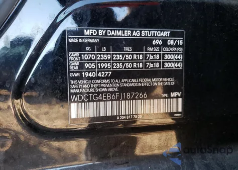 2015 Mercedes-Benz Gla 250 from USA, damaged, VIN WDCTG4EB6FJ187266